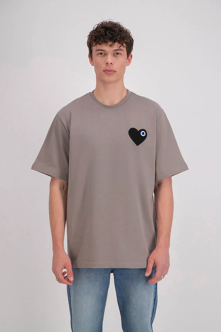 T-shirt LOVE Marron - Coeur brodé Noir