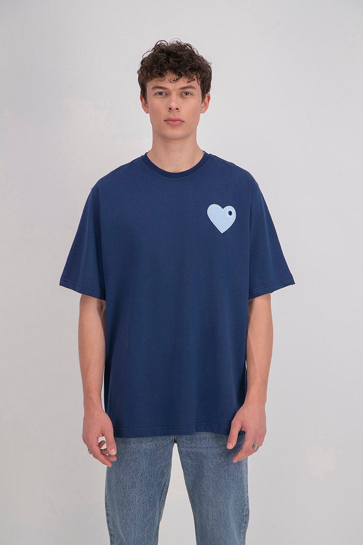 T-shirt LOVE Bleu - Coeur brodé Bleu
