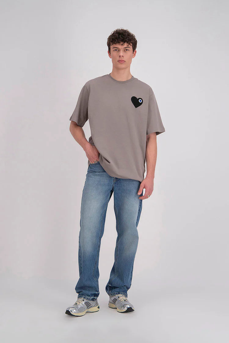 T-shirt LOVE Marron - Coeur brodé Noir
