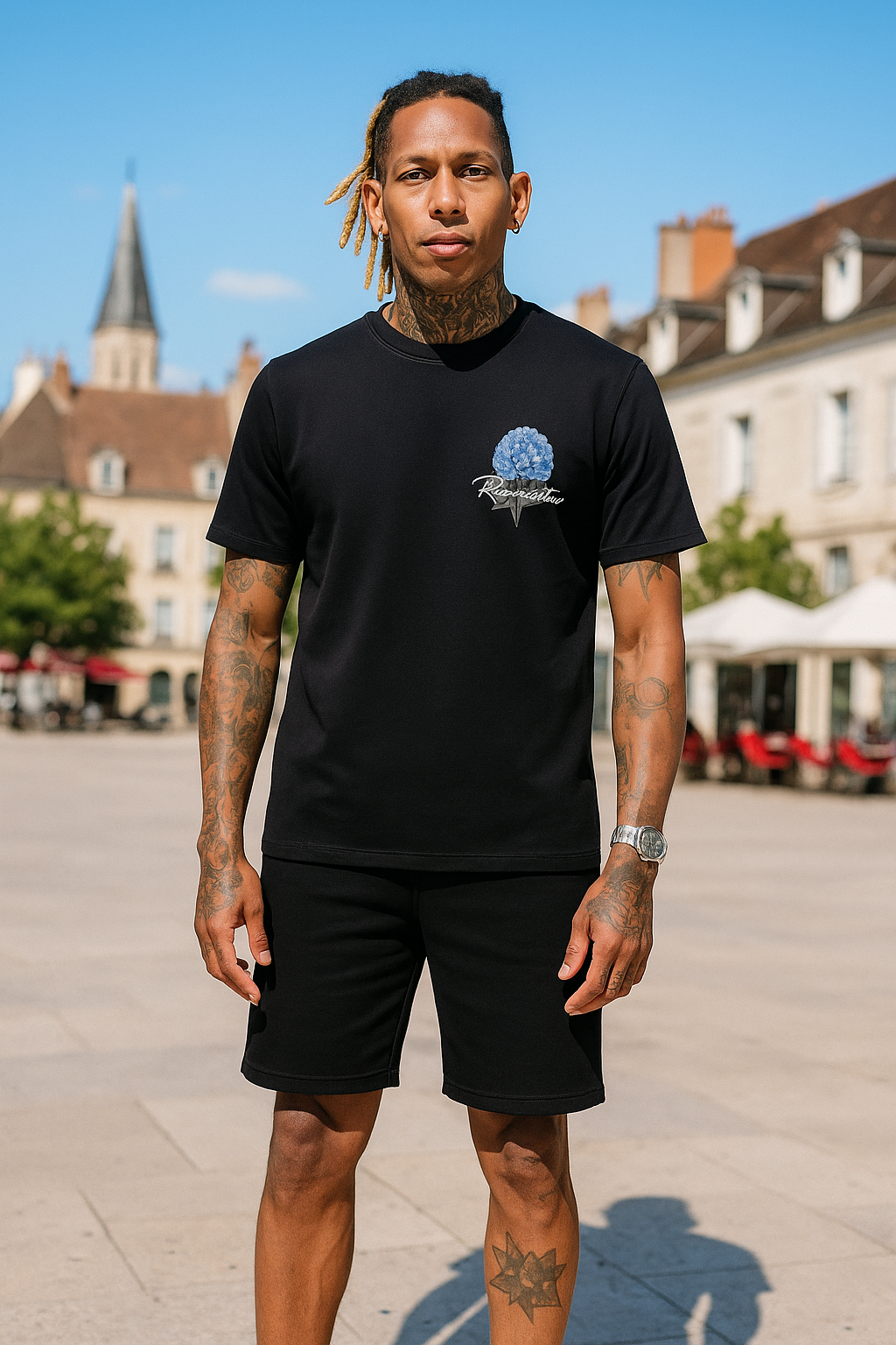 T-shirt Jardin Romantico Fleur Noir – Style Urbain et Minimaliste