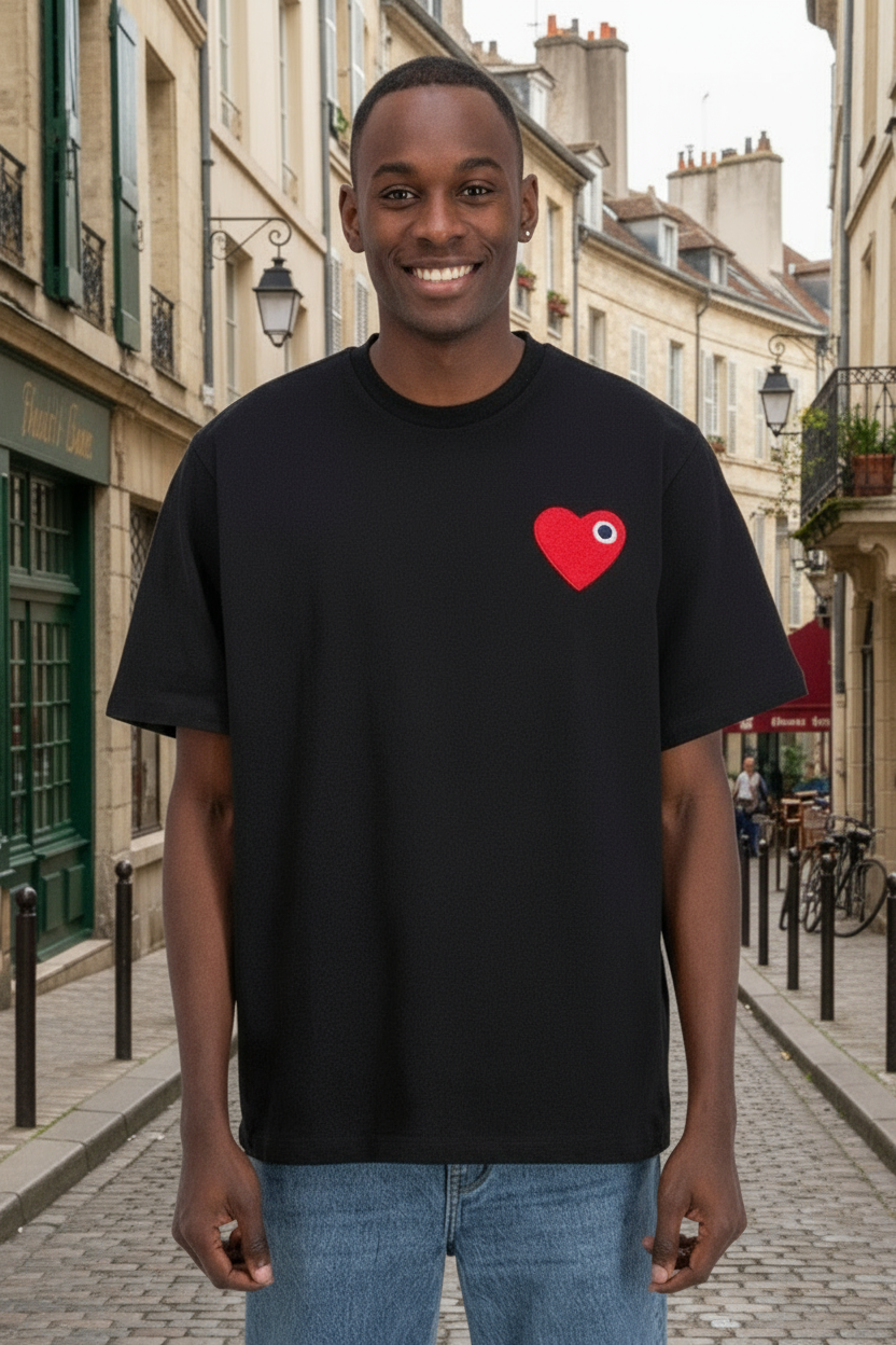 T-shirt LOVE Noir - Coeur brodé Rouge