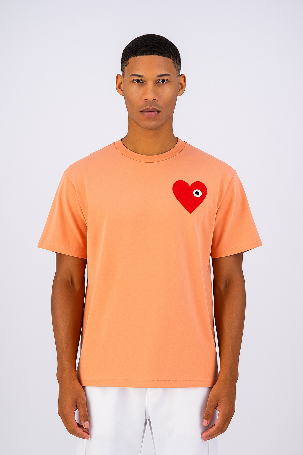 T-shirt LOVE Saumon - Coeur brodé Rouge