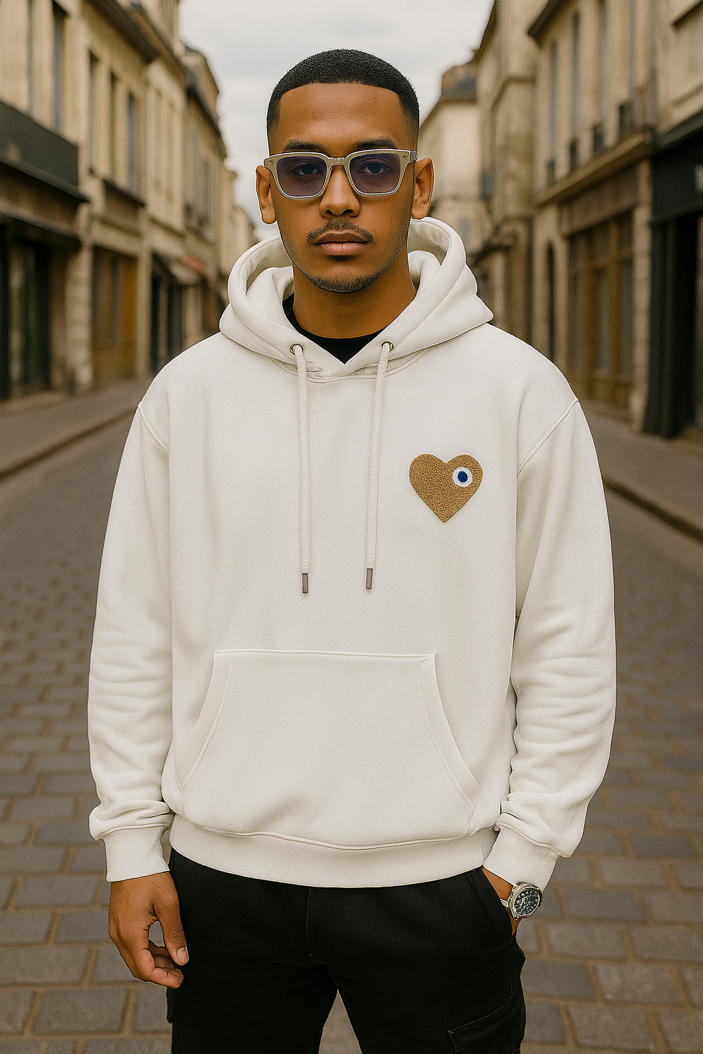 Sweat LOVE Blanc - Coeur brodé Beige