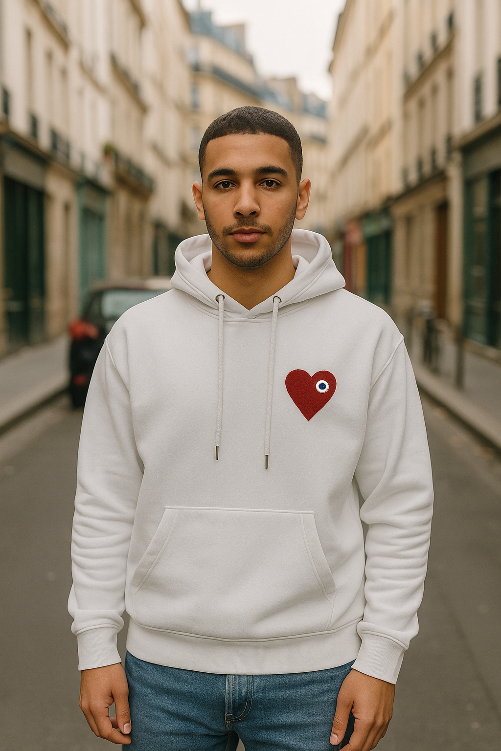 Sweat LOVE Blanc - Coeur brodé Rouge