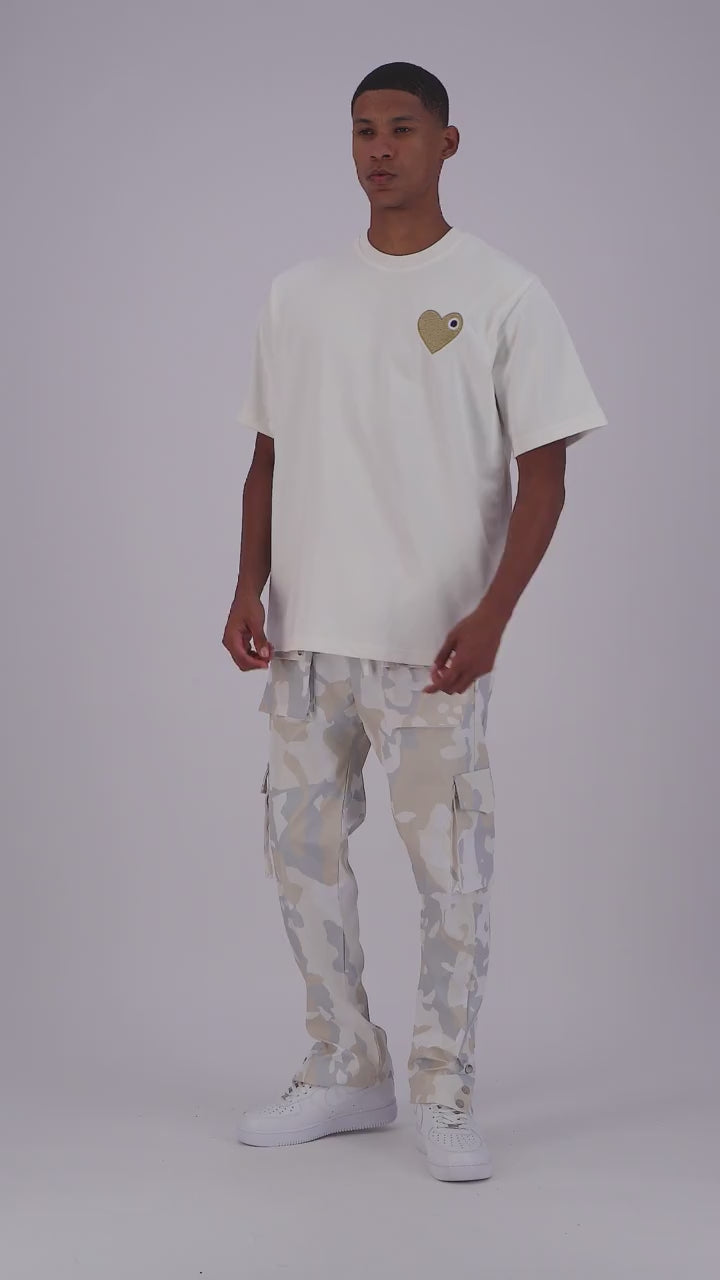 T-shirt LOVE Blanc - Coeur brodé Beige