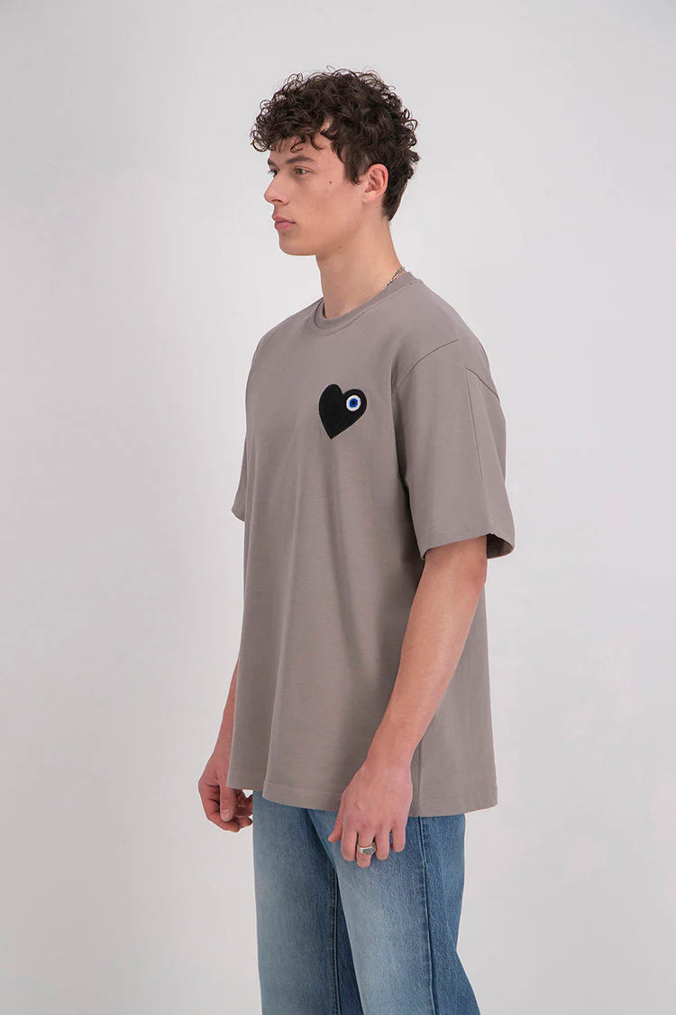 T-shirt LOVE Marron - Coeur brodé Noir