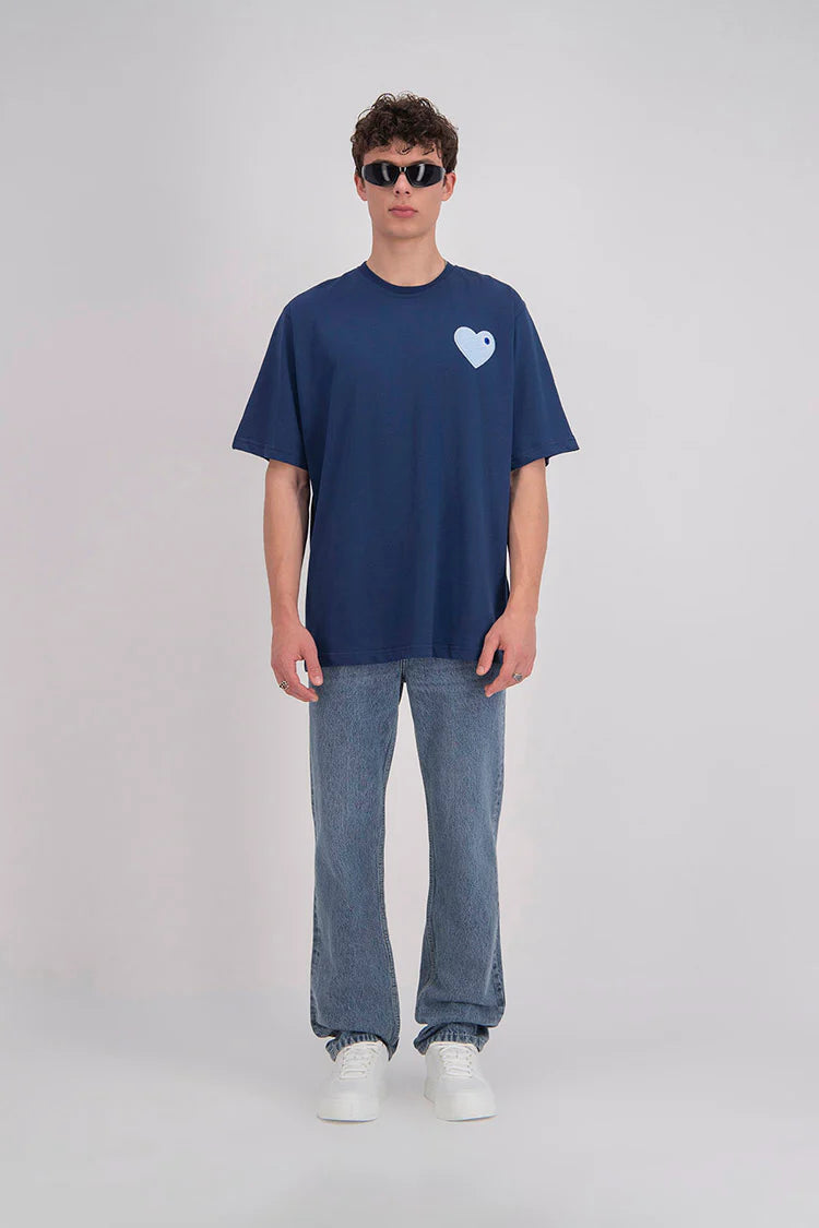 T-shirt LOVE Bleu - Coeur brodé Bleu