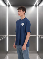 T-shirt LOVE Bleu : Coupe oversize & Coeur blanc