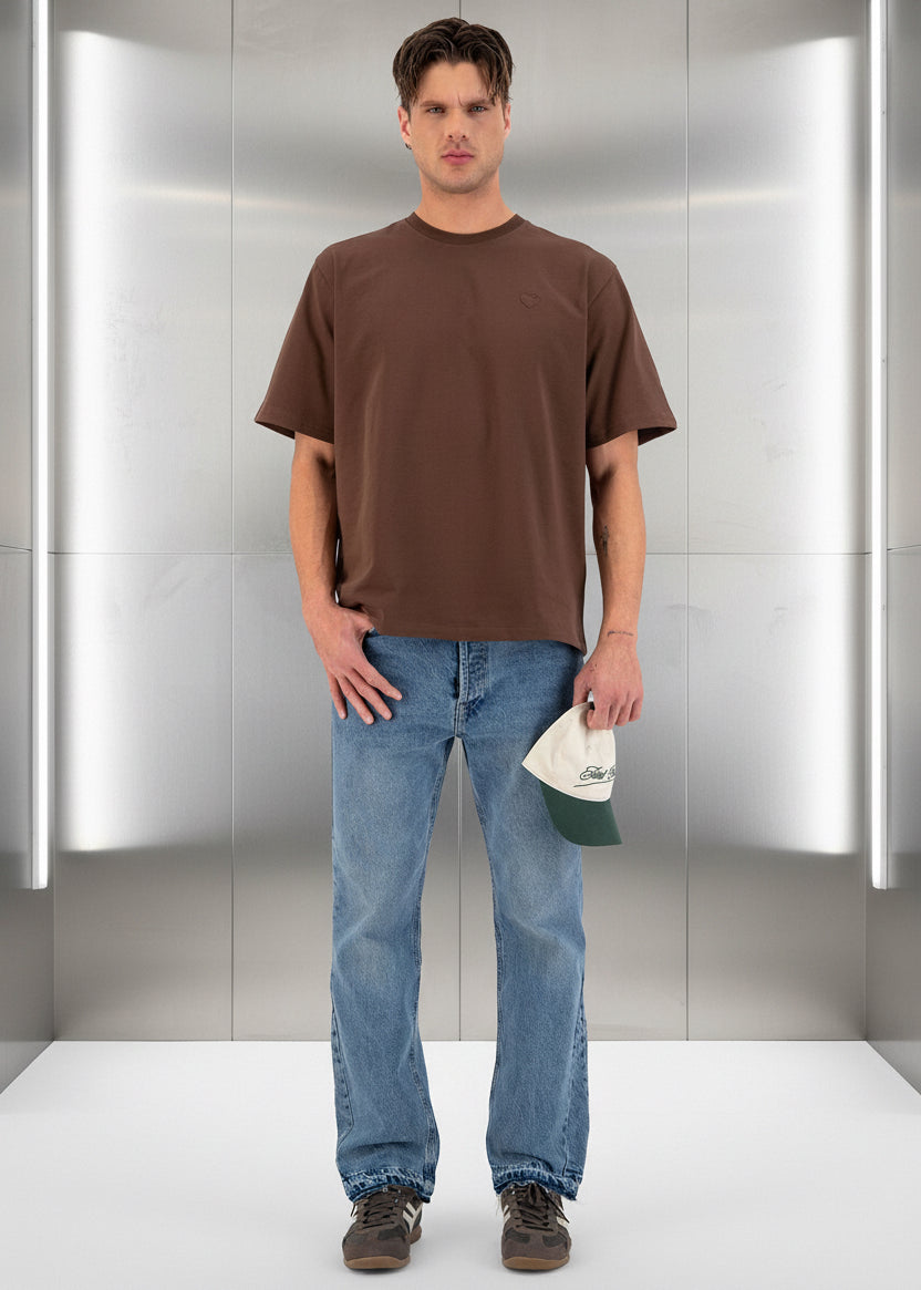 T-shirt LOVE Full marron : Coupe oversize