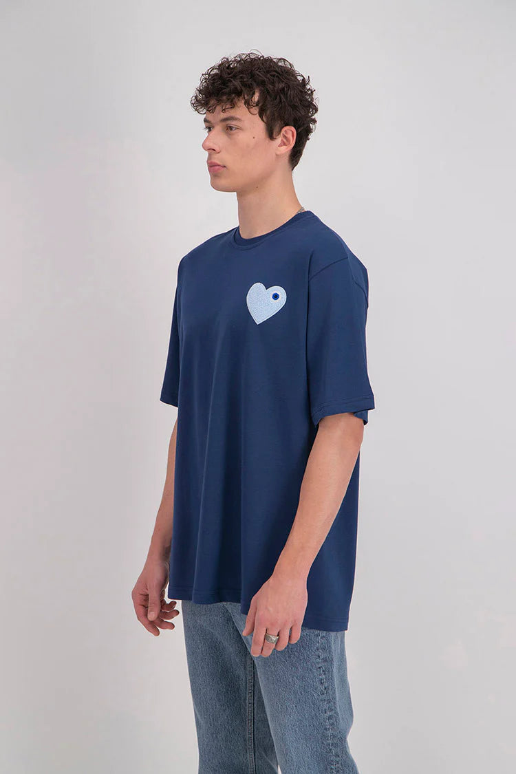 T-shirt LOVE Bleu - Coeur brodé Bleu
