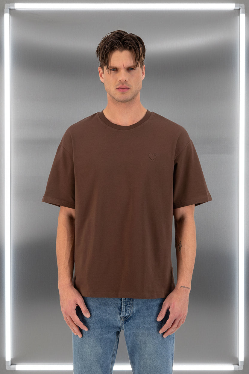 T-shirt LOVE Full marron : Coupe oversize