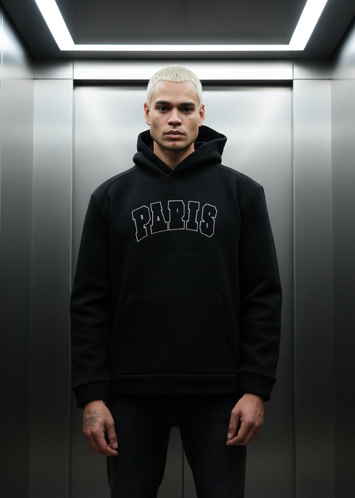 Sweat Paris Noir : Capuche & Style Minimaliste