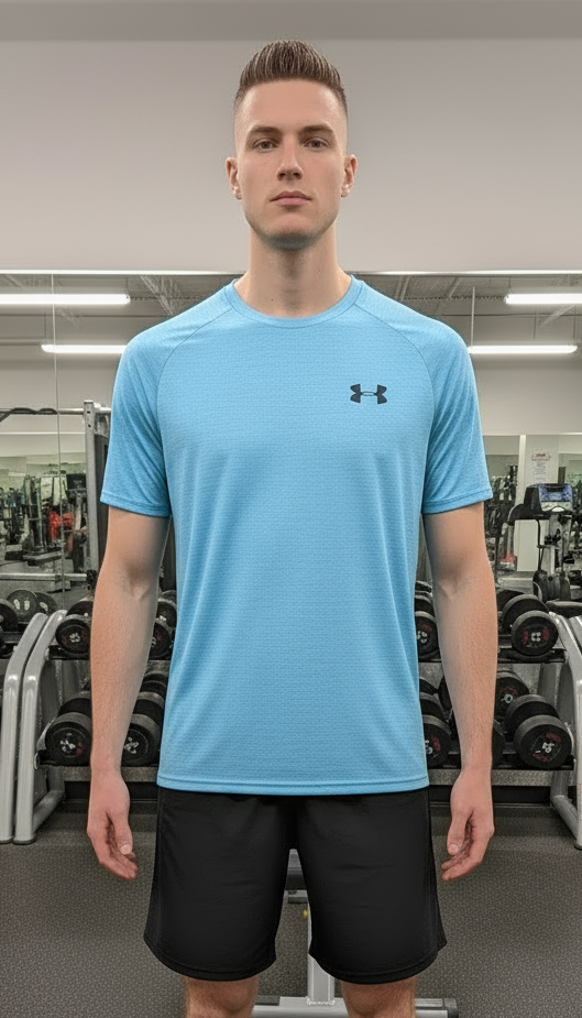 T-shirt UA bleu ciel logo noir