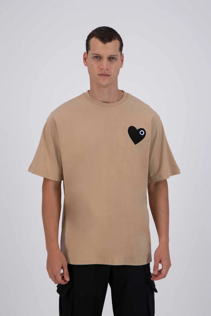 T-shirt LOVE Beige - Coeur brodé Gris