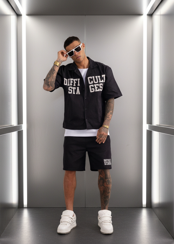Ensemble Short Difficult Stages Noir : Oversize & Style London