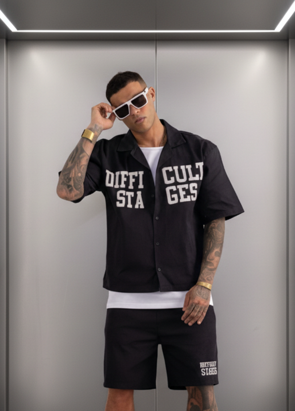 Ensemble Short Difficult Stages Noir : Oversize & Style London