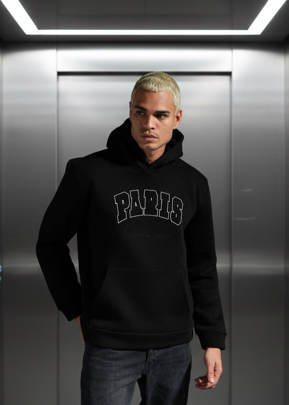 Sweat Paris Noir : Capuche & Style Minimaliste