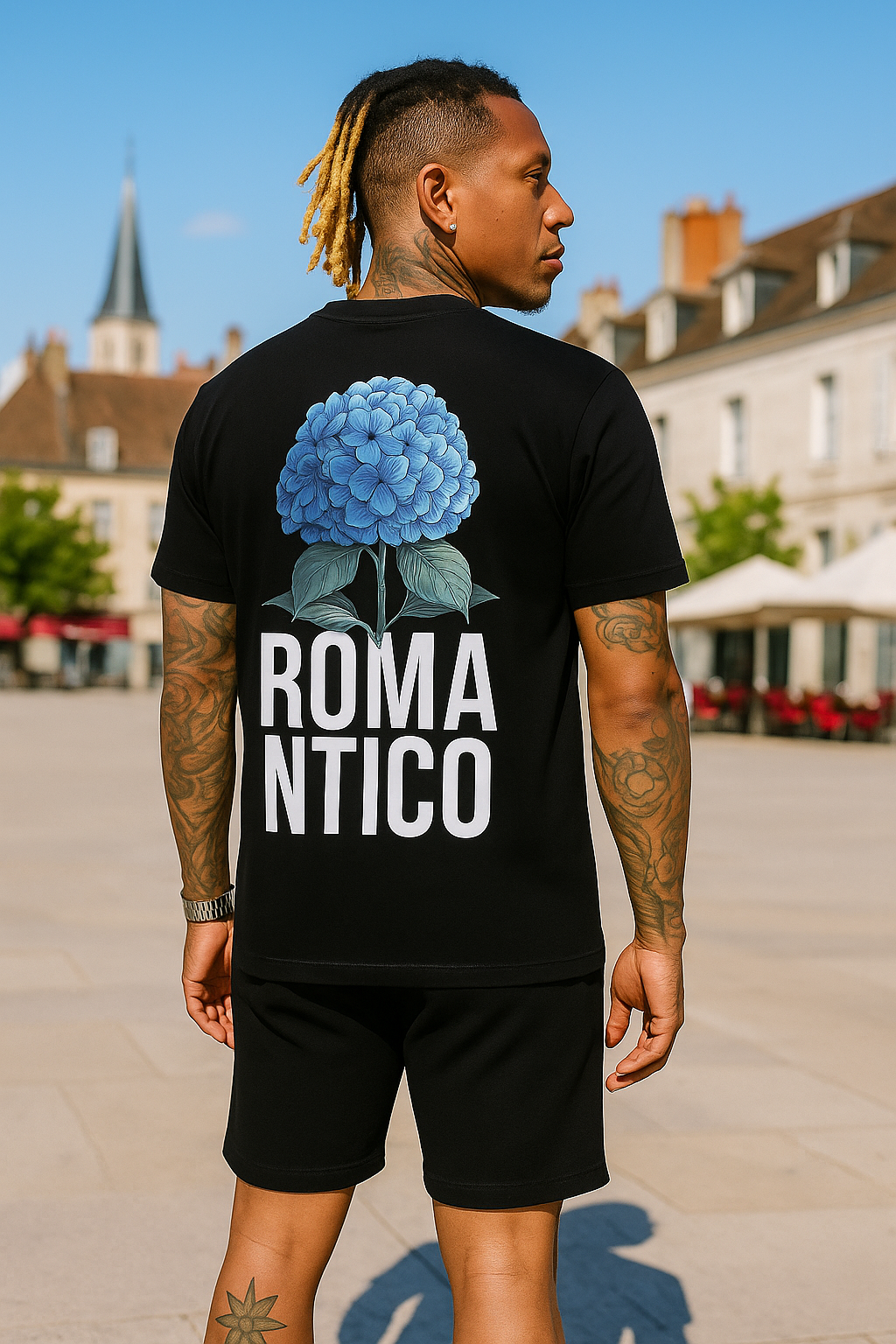 T-shirt Jardin Romantico Fleur Noir – Style Urbain et Minimaliste