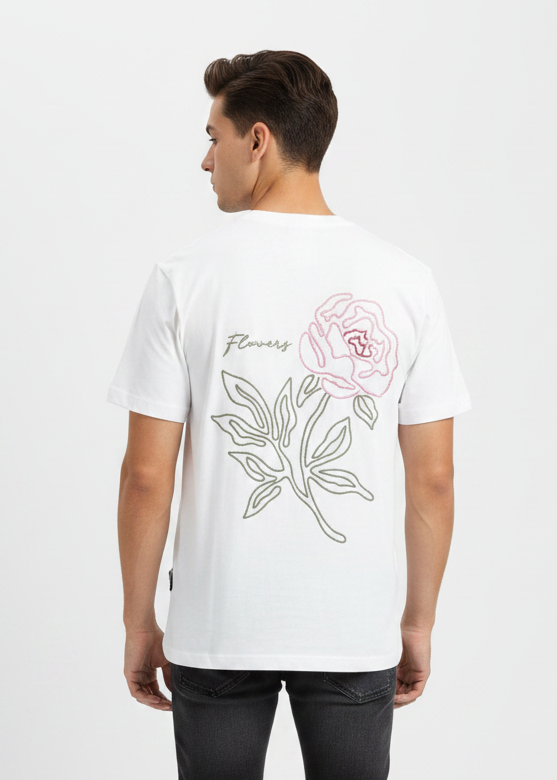 T-shirt Flowers Blanc : Coupe Oversize & Style Minimaliste