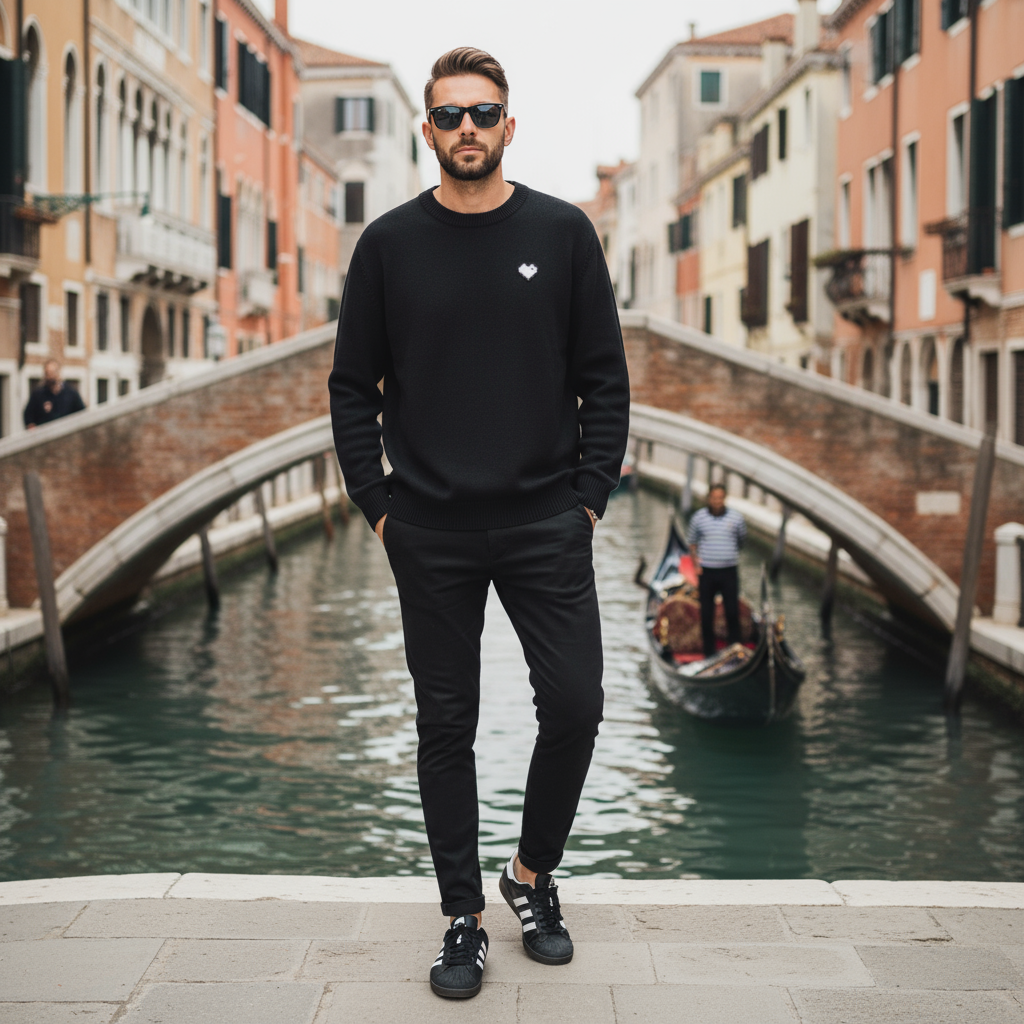 Pull Venise Noir - Uni & Double Cœur