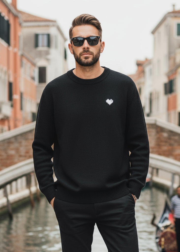 Pull Venise Noir - Uni & Double Cœur