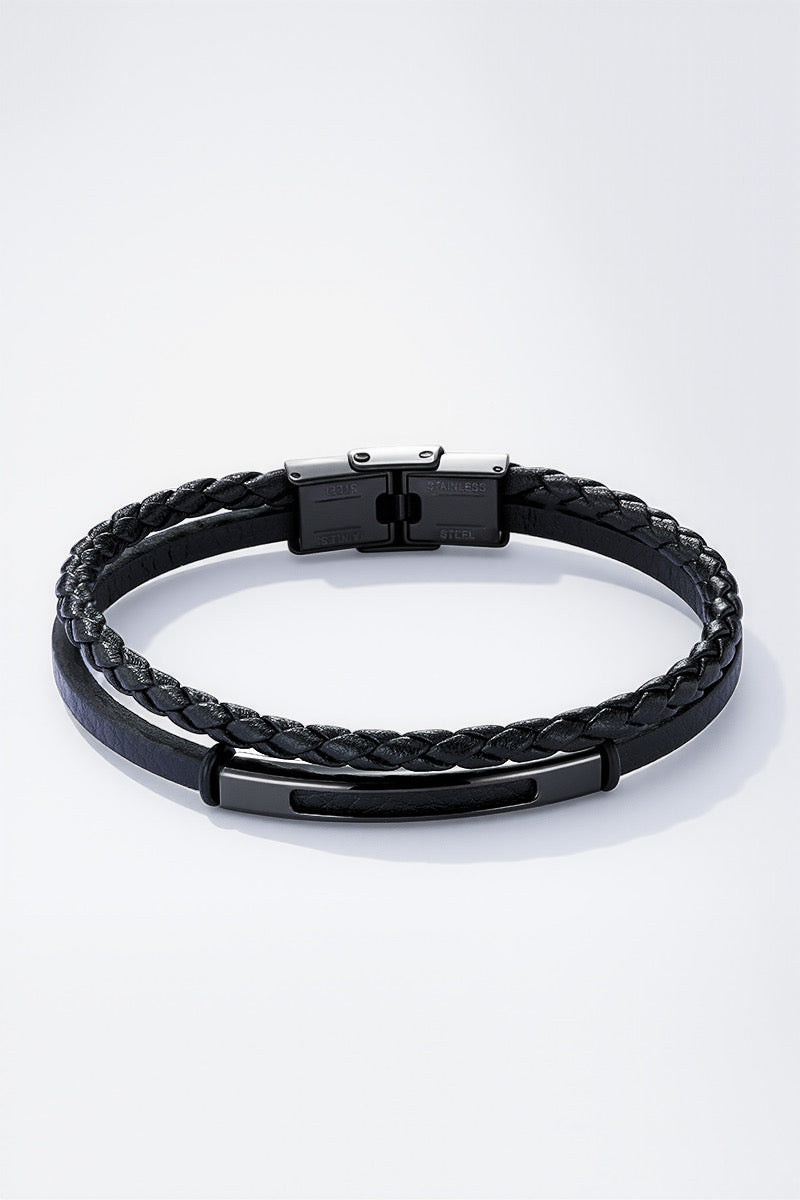 Bracelet cuir Noir et Inox Full black