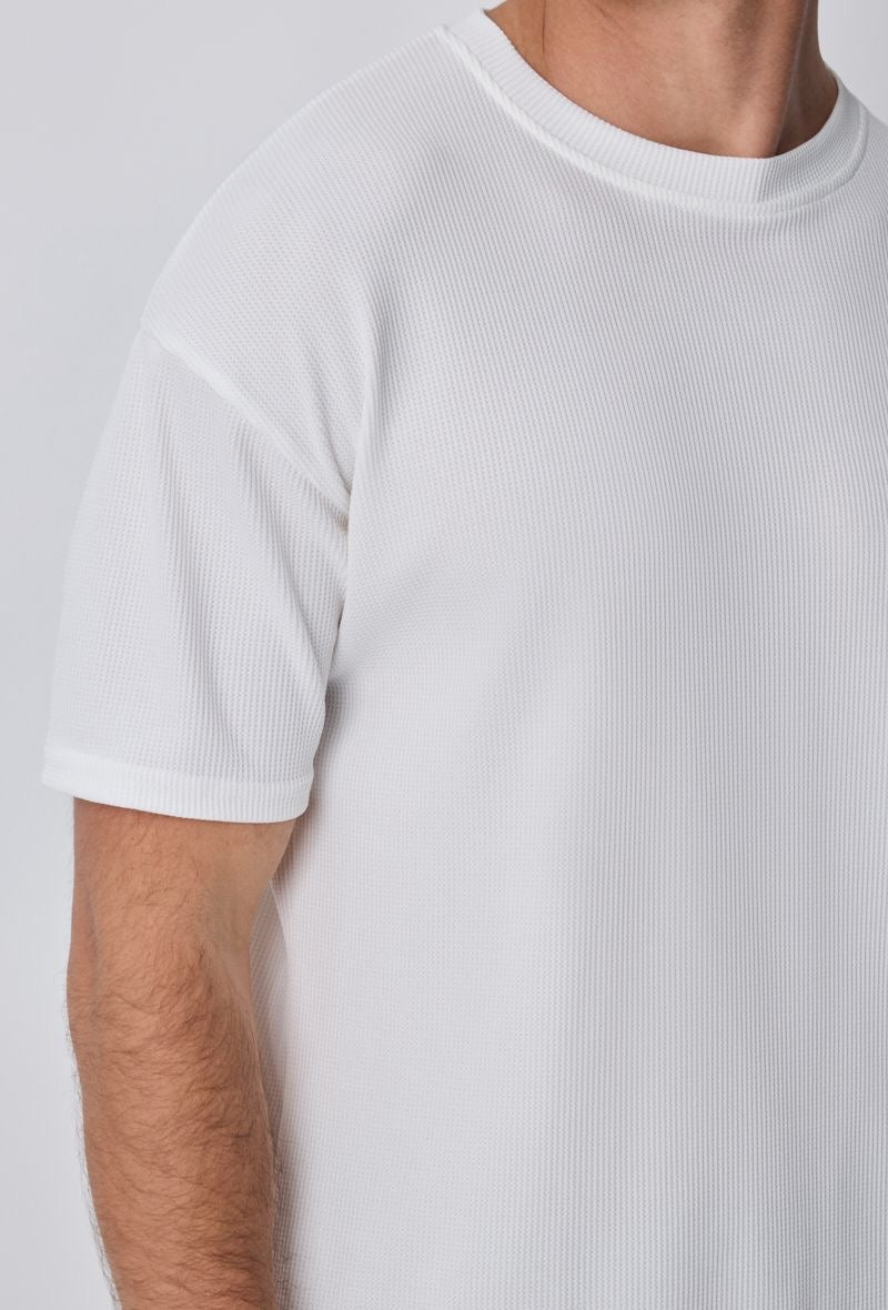 T-shirt Uni Blanc : Coupe Droite &  Style Côtelé