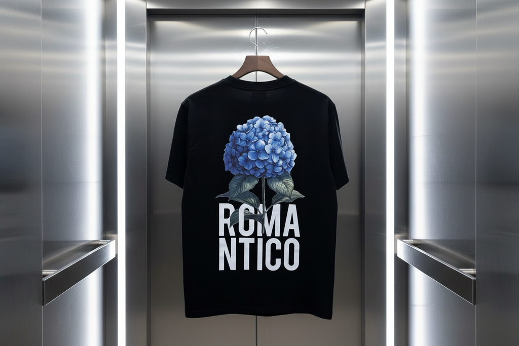 T-shirt Jardin Romantico Fleur Noir : Coupe droite & Style Minimaliste