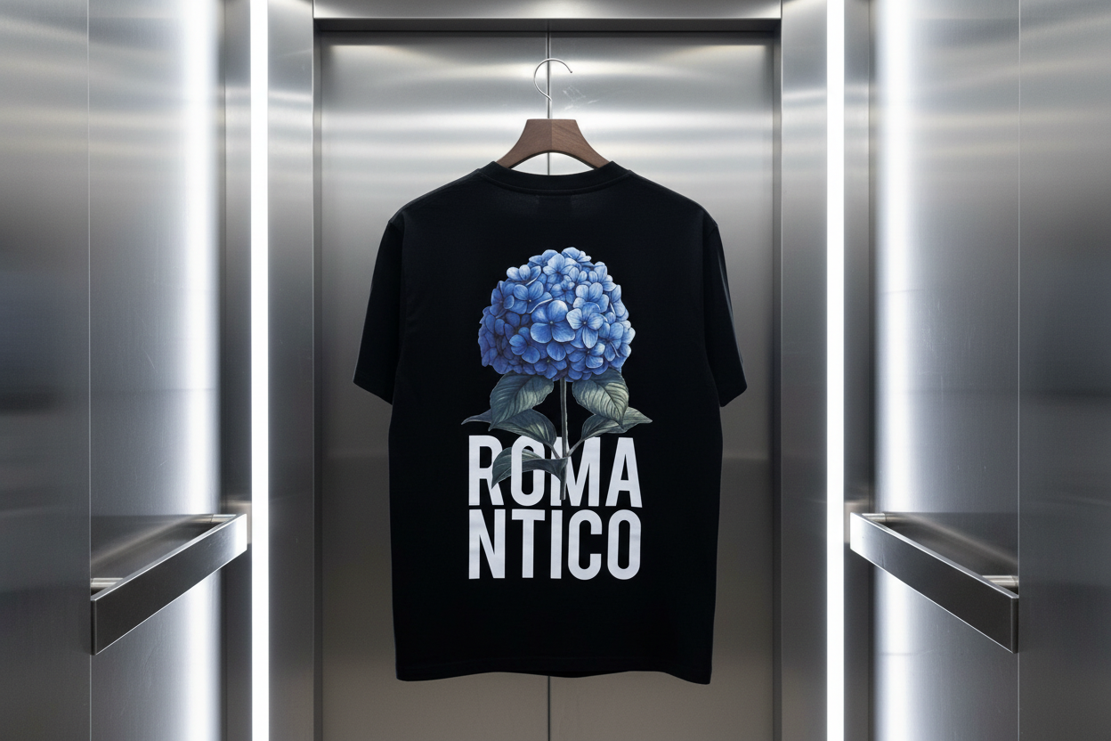 T-shirt Jardin Romantico Fleur Noir : Coupe droite & Style Minimaliste