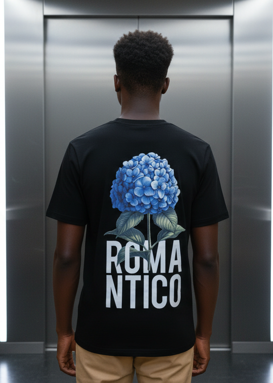 T-shirt Jardin Romantico Fleur Noir : Coupe droite & Style Minimaliste