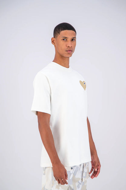 T-shirt LOVE Blanc - Coeur brodé Beige