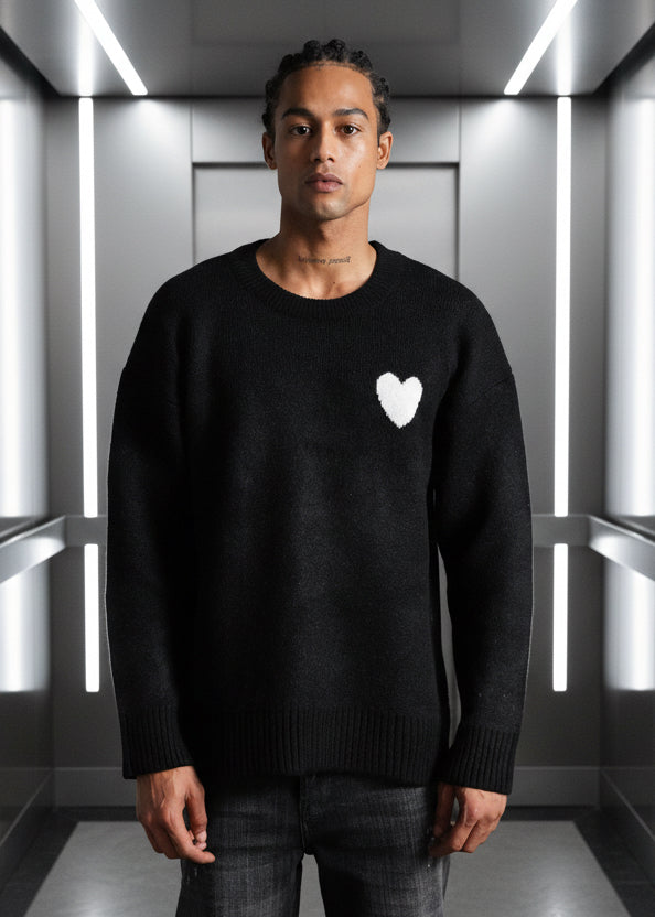 Pull Love Noir : Coupe Droite & Mode Minimaliste