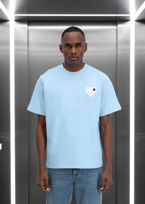 T-shirt LOVE Bleu : Coupe oversize & Coeur blanc