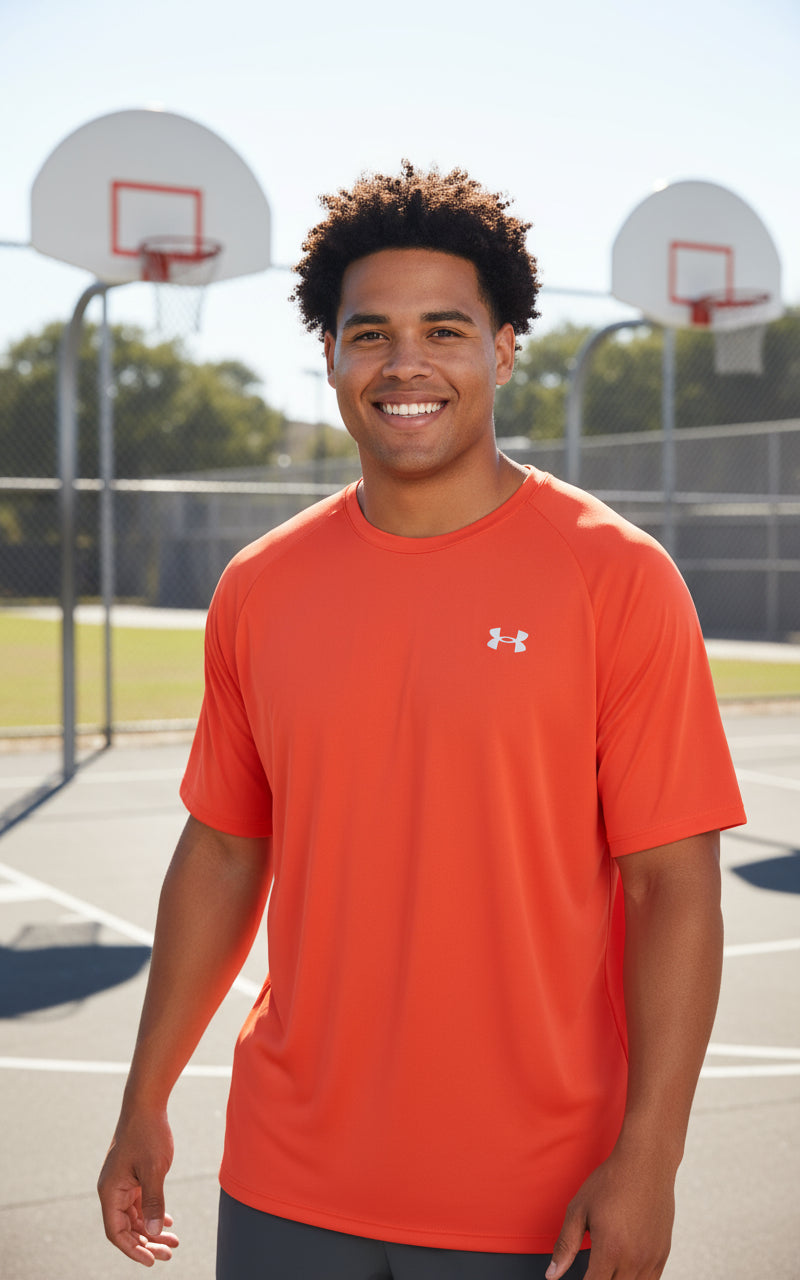 T-shirt UA orange logo blanc