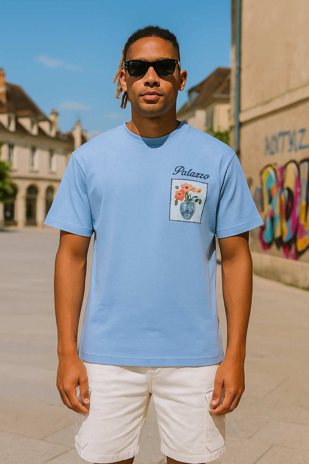 T-shirt Palazzo Flowers Bleu – Style Urbain et Minimaliste