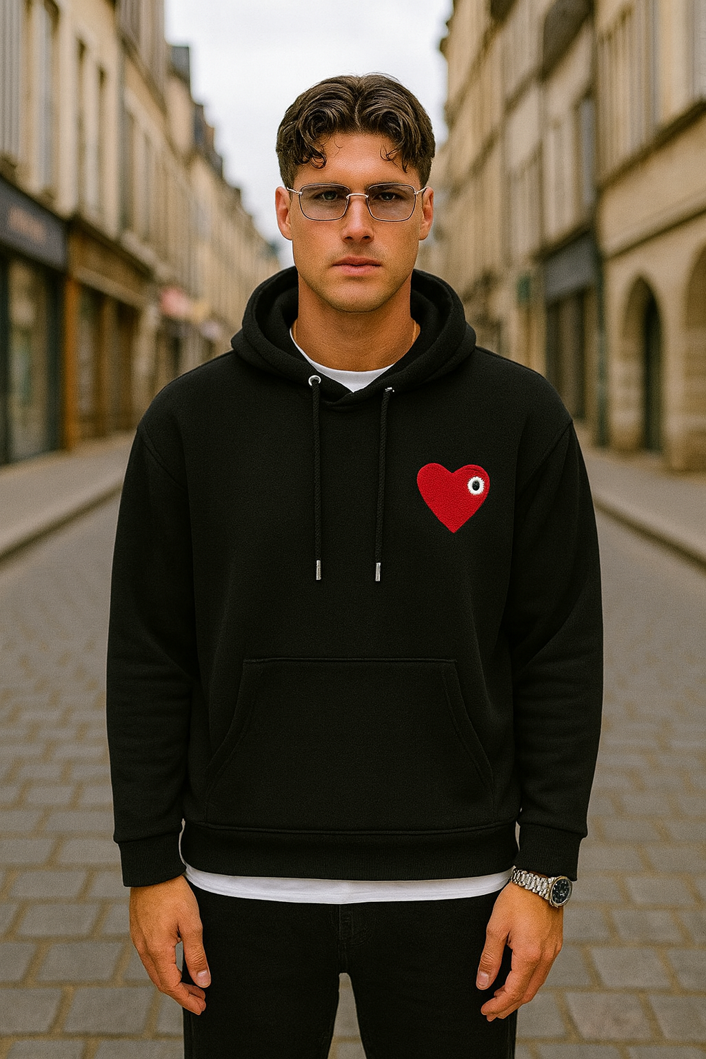 Sweat LOVE Noir - Coeur brodé Rouge