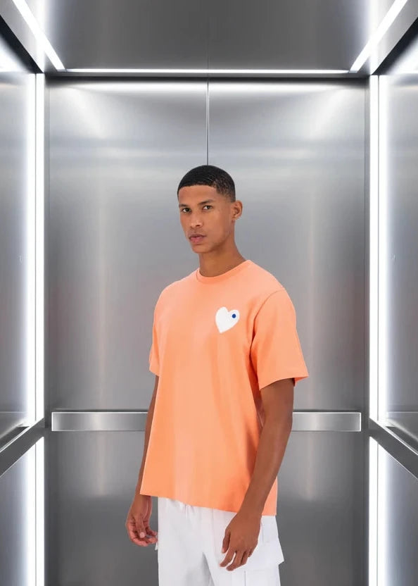 T-shirt LOVE Saumon : Coupe Oversize & Coeur blanc