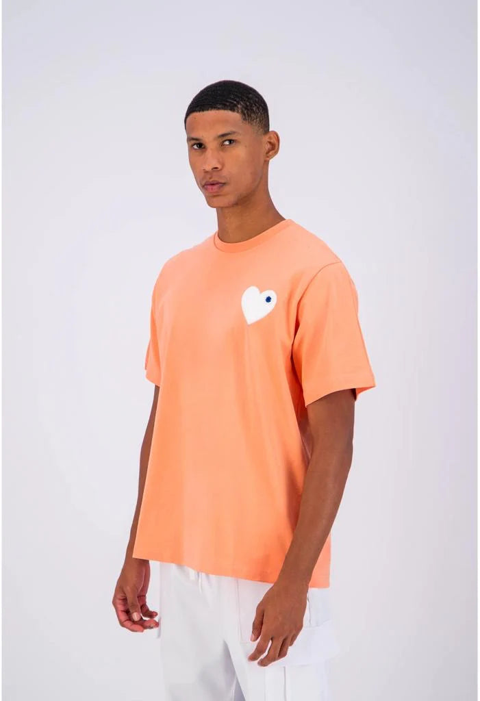 T-shirt LOVE Saumon - Coeur brodé Blanc