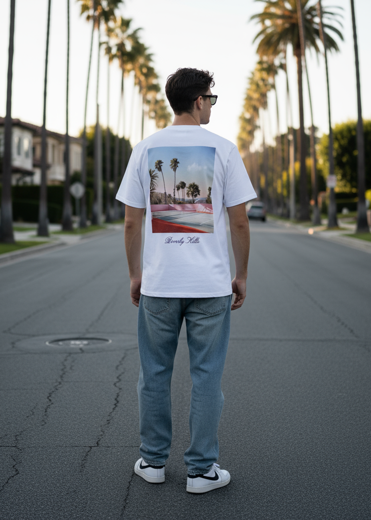 T-shirt Beverlly Hills Blanc : Coupe droite & Style Urbain