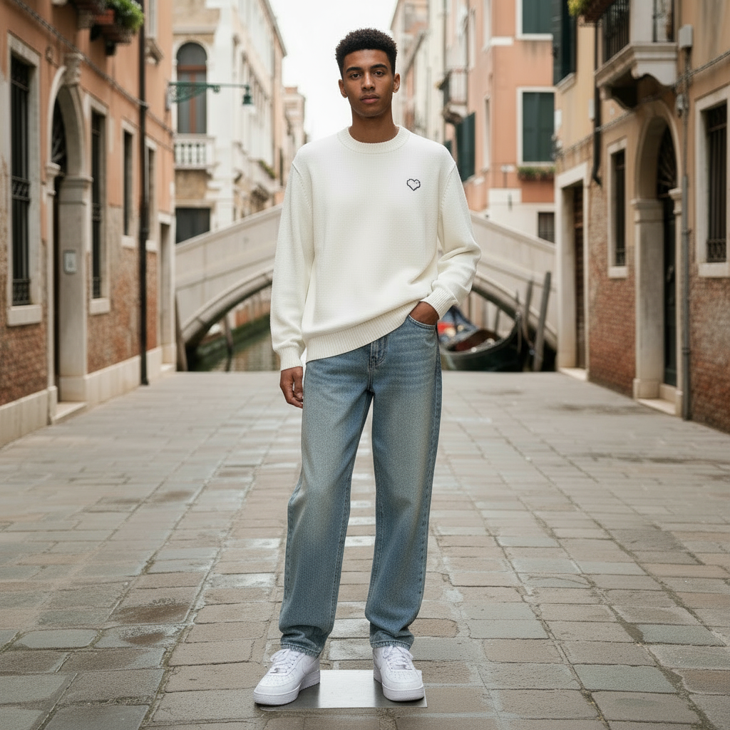 Pull Venise Blanc - Uni & Double Cœur