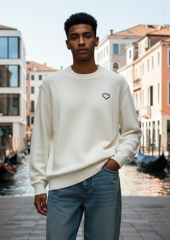 Pull Venise Blanc - Uni & Double Cœur