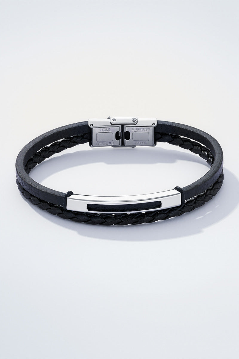 Bracelet cuir Noir et Inox