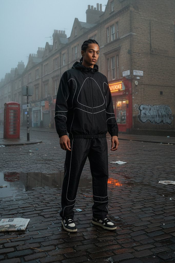 Ensemble Jogging Manchester Style Noir : Oversize black & White Line