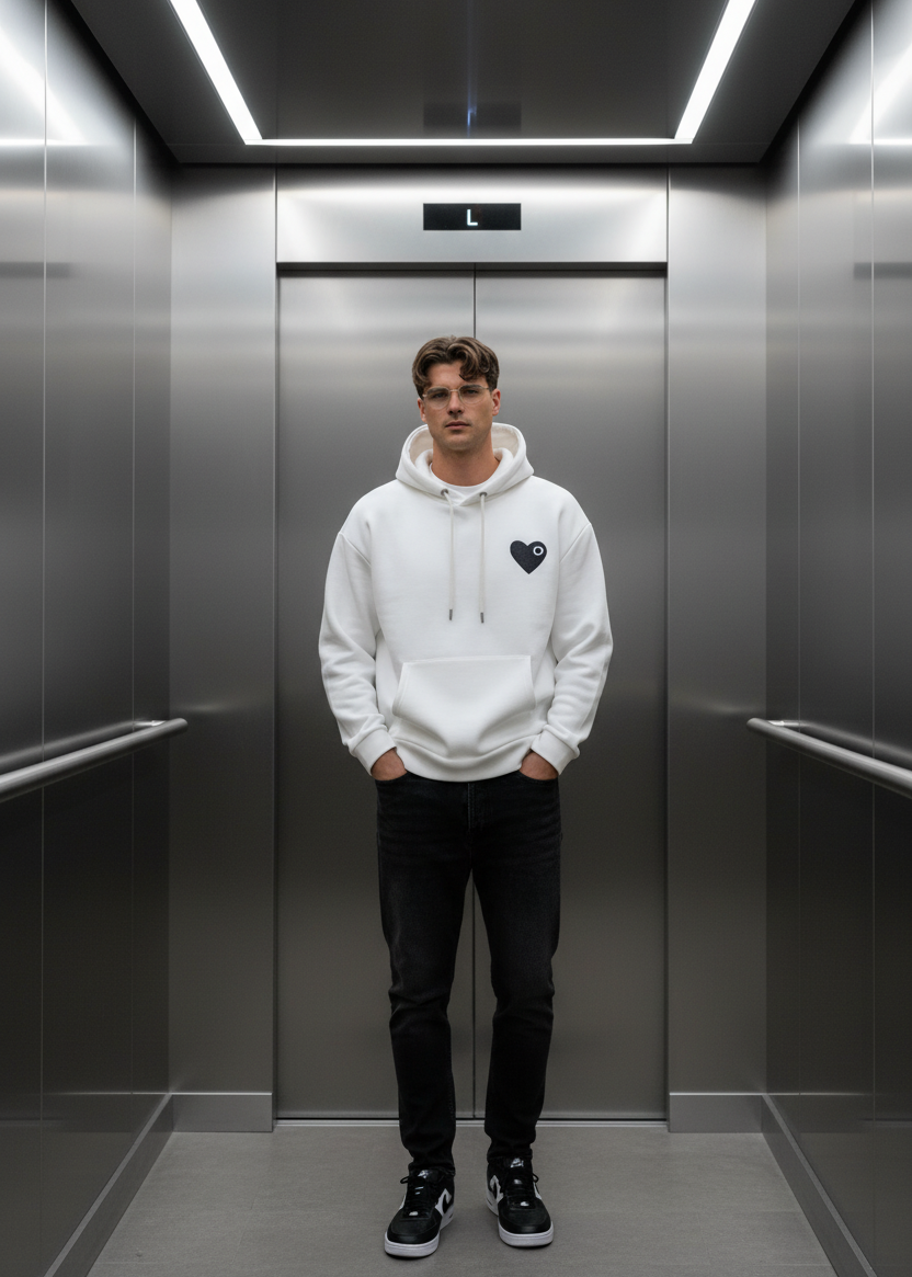 Sweat LOVE Blanc : Coeur Anthracite & Style minimaliste