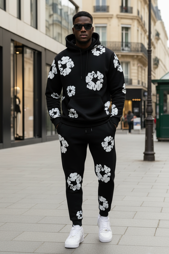Ensemble Jogging Young Thug Noir : Flowers, Street & Légendaire