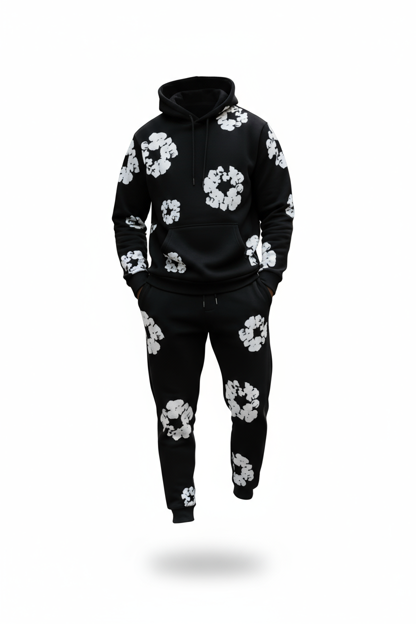 Ensemble Jogging Young Thug Noir : Flowers, Street & Légendaire