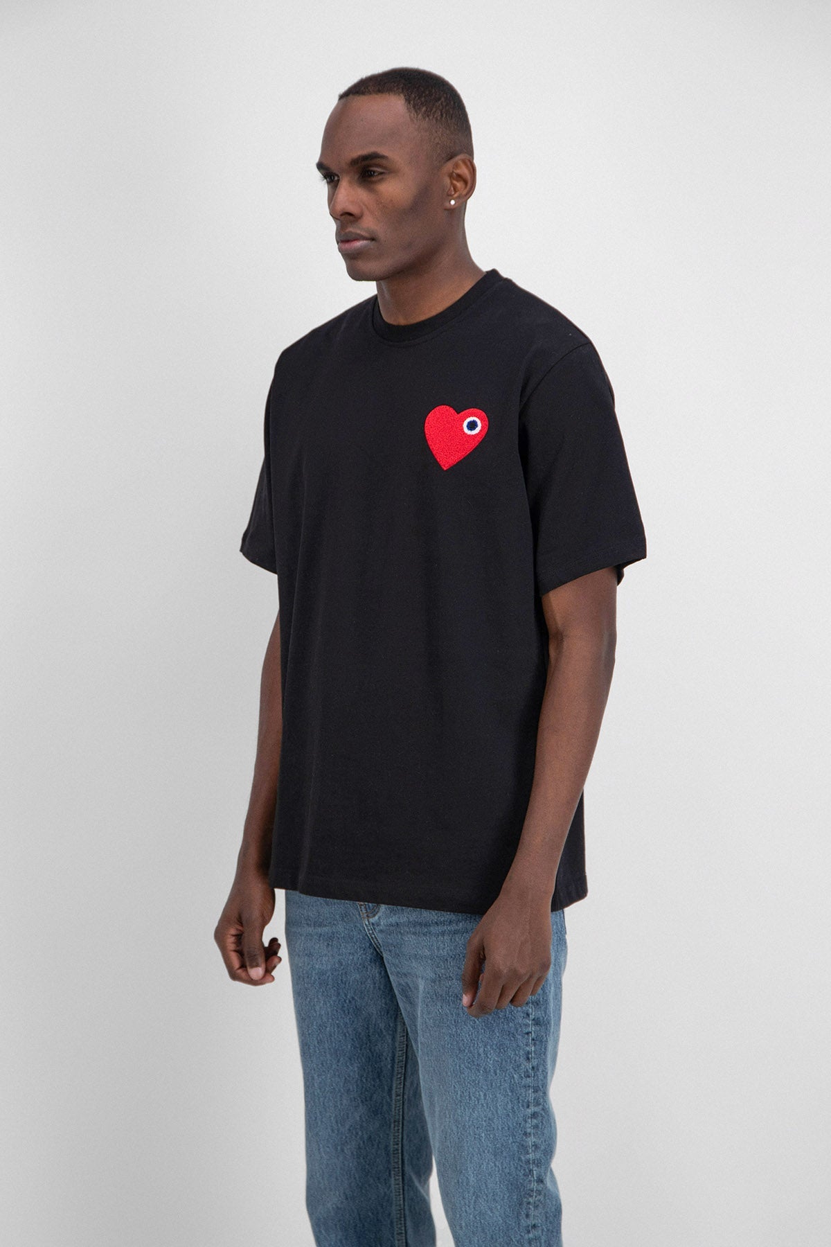 T-shirt LOVE Noir - Coeur brodé Rouge