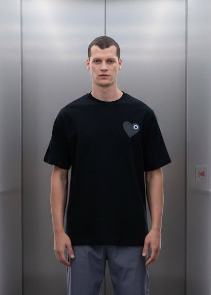 T-shirt LOVE Noir - Coeur brodé Antracite