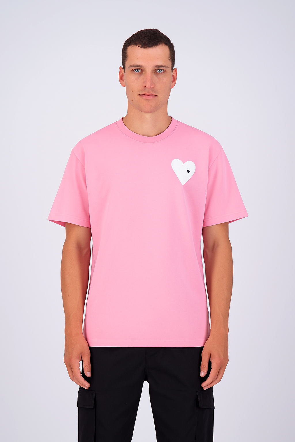 T-shirt LOVE Rose - Coeur brodé Blanc