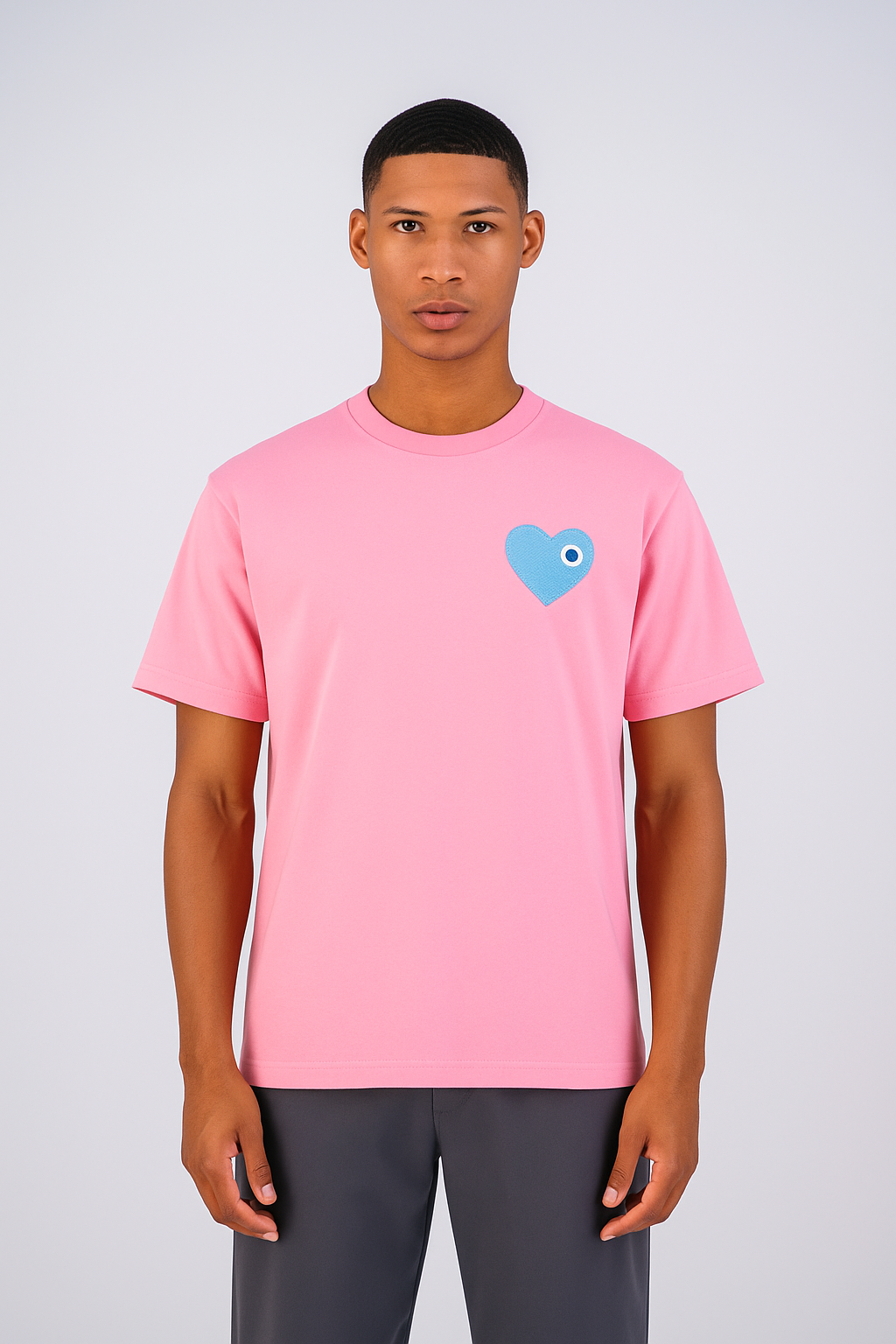 T-shirt LOVE Rose - Coeur brodé Bleu